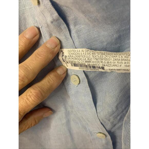 Zara Shirt Women's Small Light Blue Linen Button Up Long Sleeves Coastal Beach - Picture 9 of 9